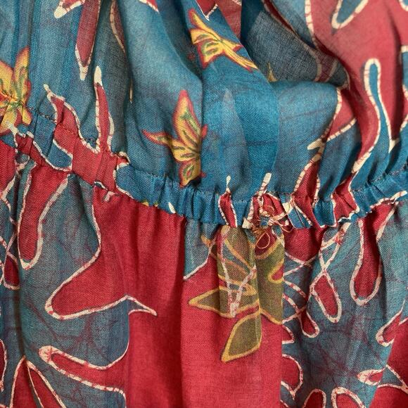 Vintage Albert Capraro Blue Floral Peasant Maxi Dress Size 12 Dark Tropical Boho - Picture 10 of 10